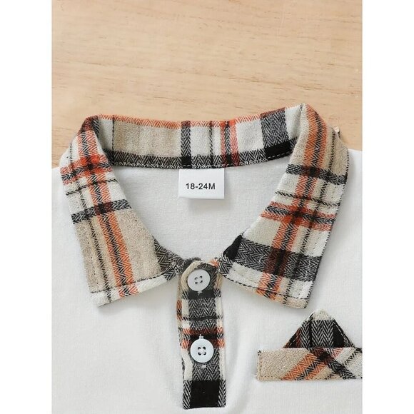 Baby's Plaid Pattern Summer Casual Outfit, Short Sleeve Golf Shirt & Shorts, - Picture 2 of 5